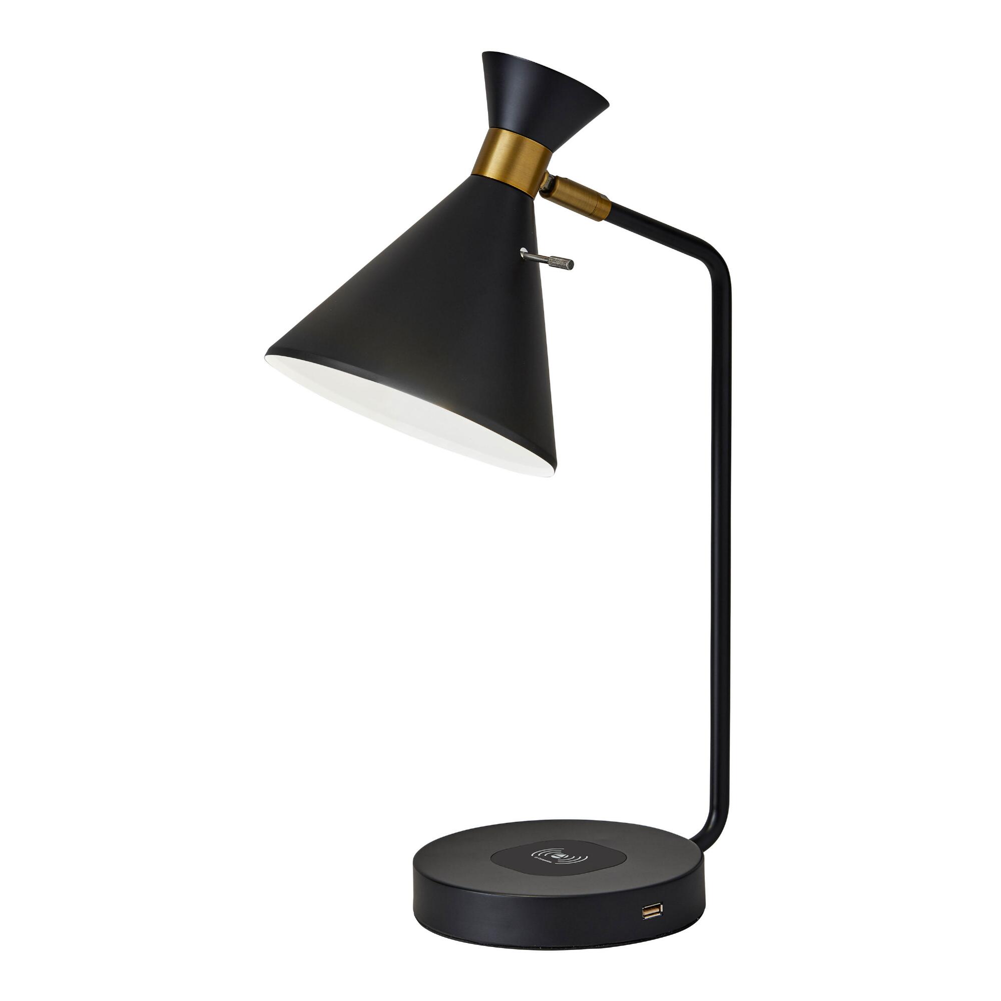 Black Edgers Table Lamp with USB and Charging Pad by World Market