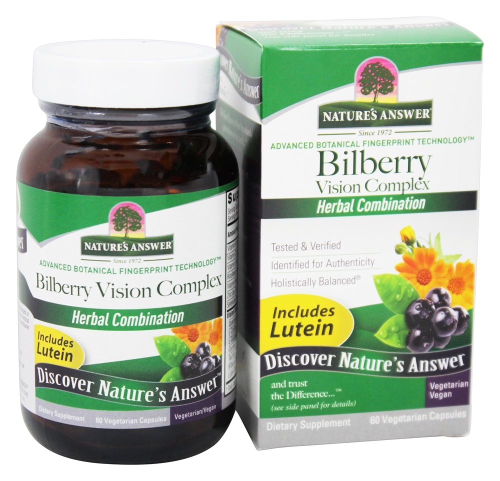 Nature's Answer - Bilberry Plus Lutein Vision Complex Once Daily Herbal Blend - 60 Vegetarian Capsules