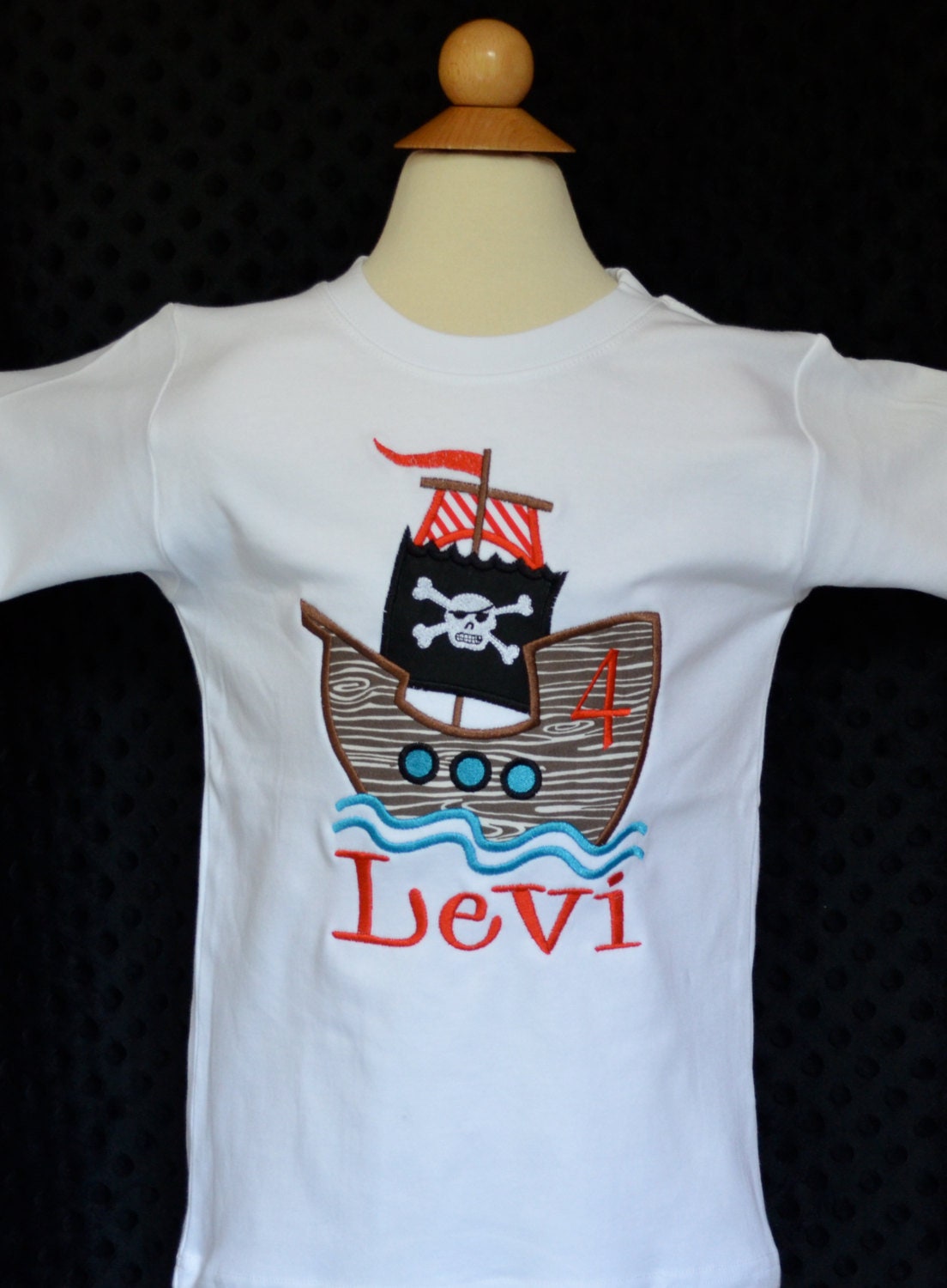 Personalized Birthday Pirate Ship Applique Shirt Or Bodysuit Girl Boy
