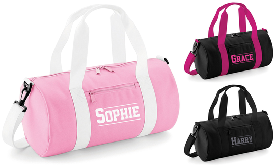 Buy Personalised Varsity Name Kids Barrel Bag online