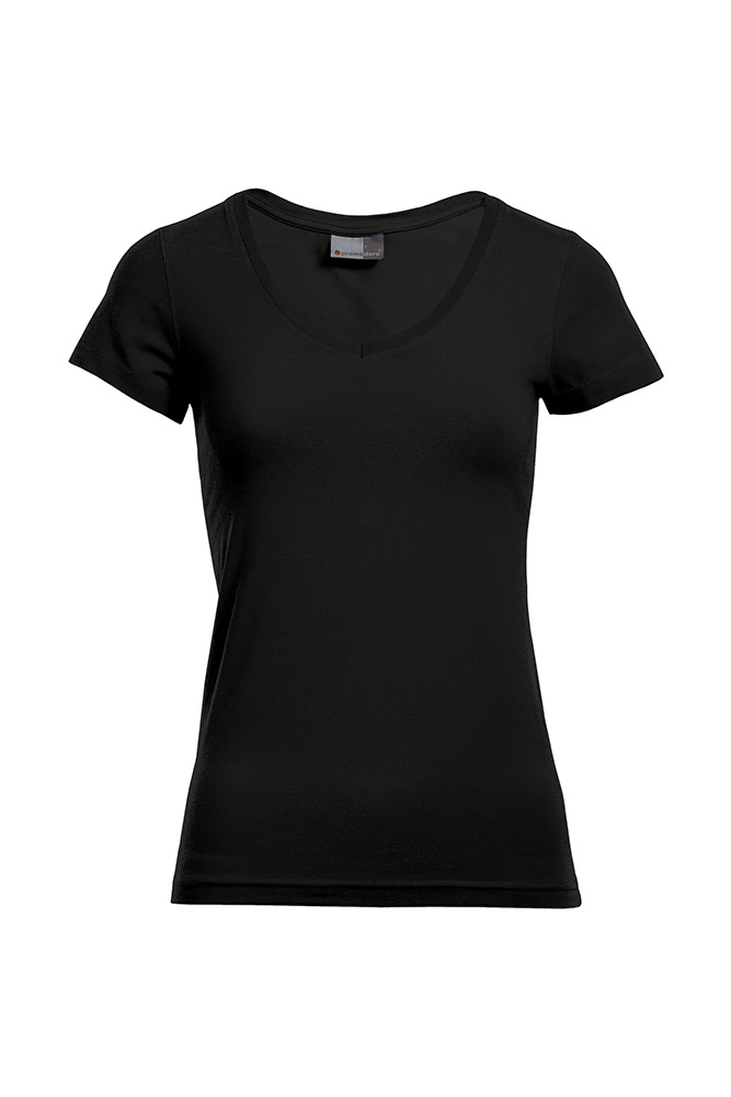 Slim-Fit V-Ausschnitt T-Shirt Plus Size Damen, Schwarz, XXL