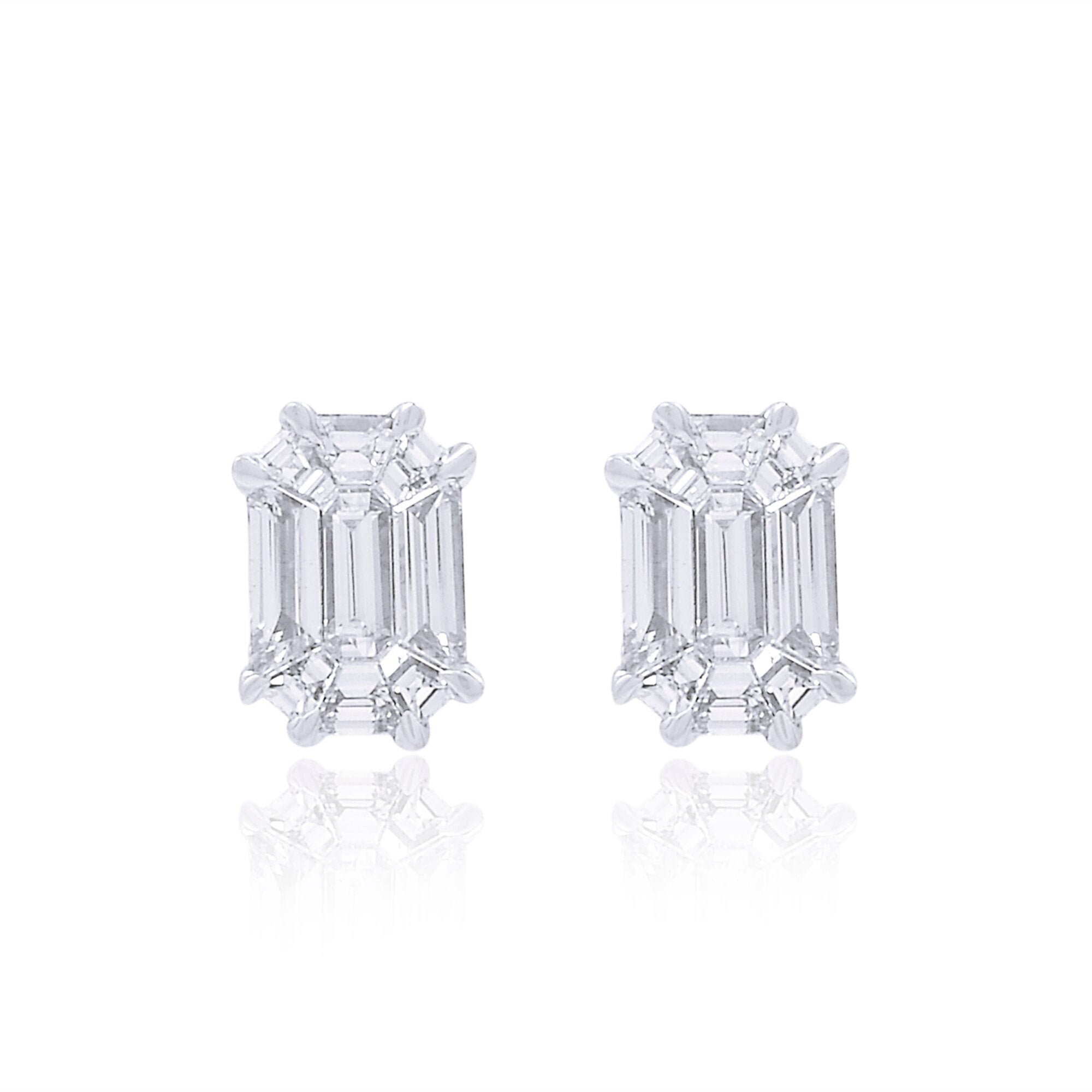 14K White Gold Stud Earrings Natural 1.20 Tcw Hi/Si Octagonal Baguette Diamond Handmade Jewelry Gifts For Her