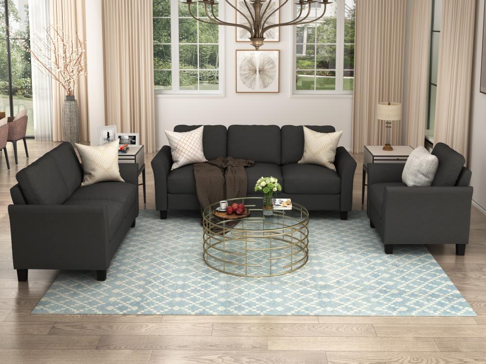 CASAINC Black Polyester-Blend 3 Living Room Sofa Set | BH-069BAA