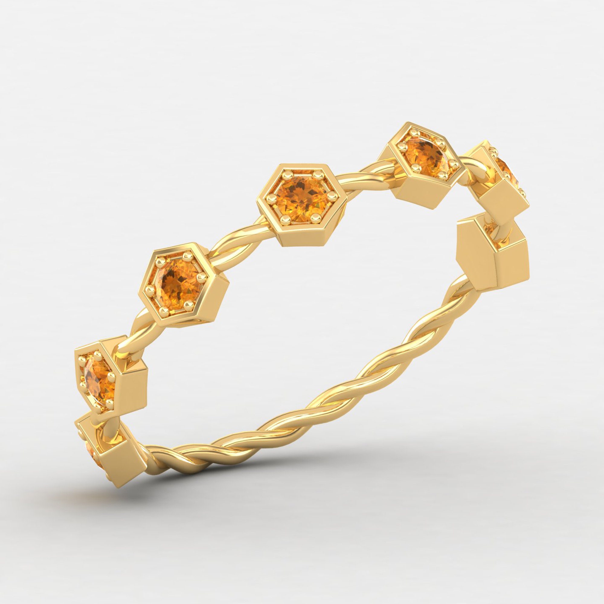 Thin Citrine Ring, Stacking Band, 18K Gold Minimalist Dainty Gift For Women, Gemstone Ring