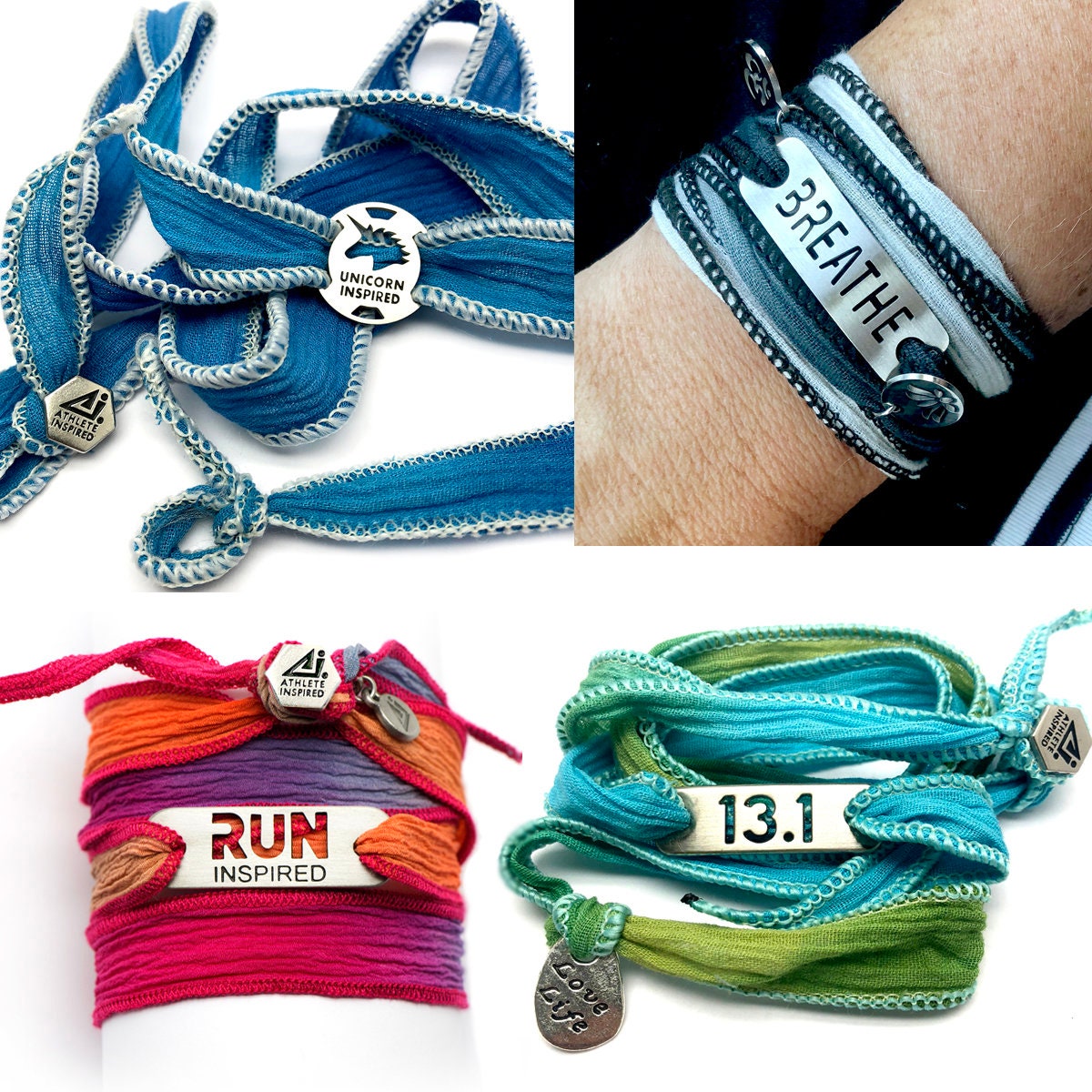 Inspirational Blended Button Wrap Bracelet - Athlete Inspired Motivational Jewelry, Gift For Runner, Motivation, Inspire, Courage, Strength