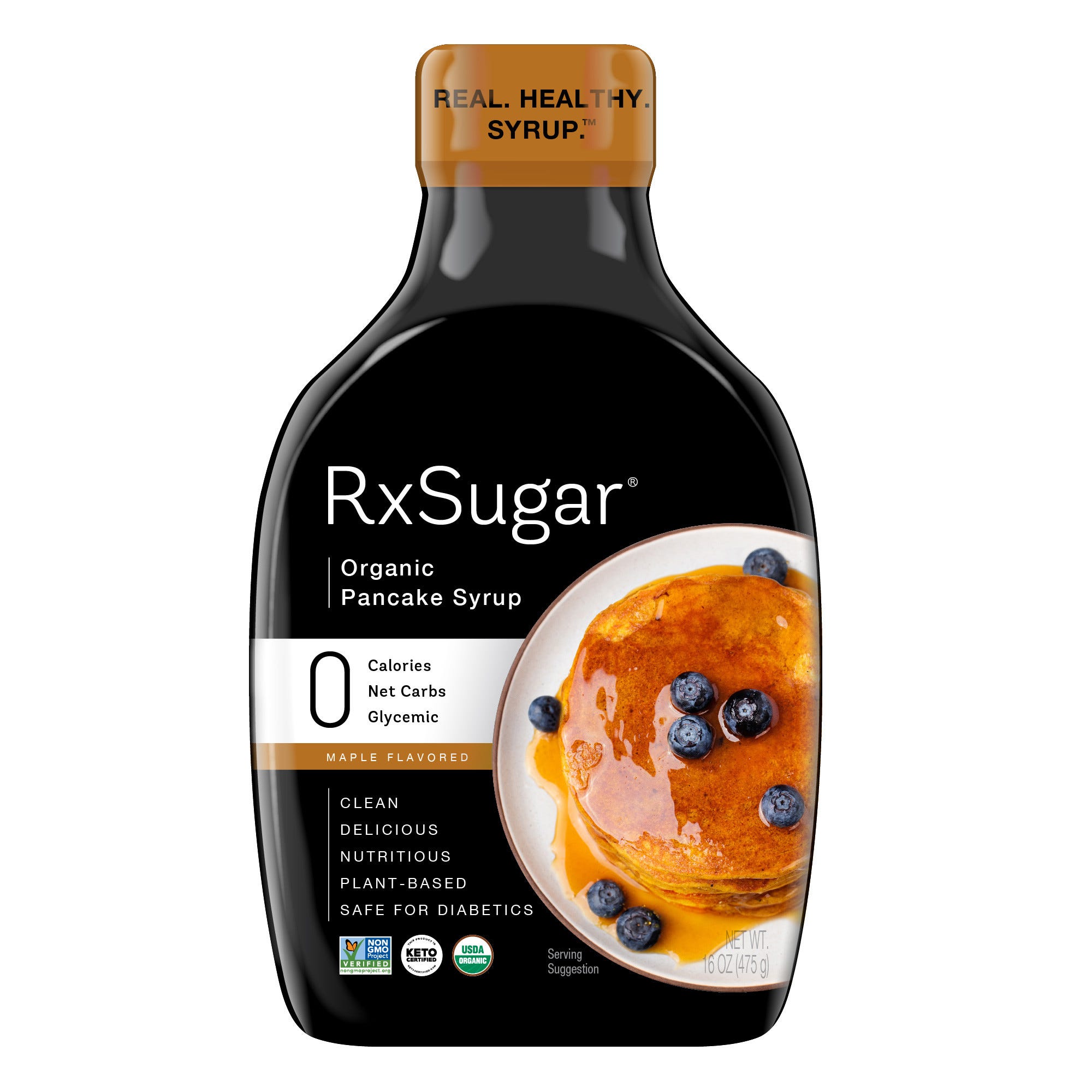 RxSugar Delicious Plant Based Organic Pancake Syrup, Maple - 16 oz