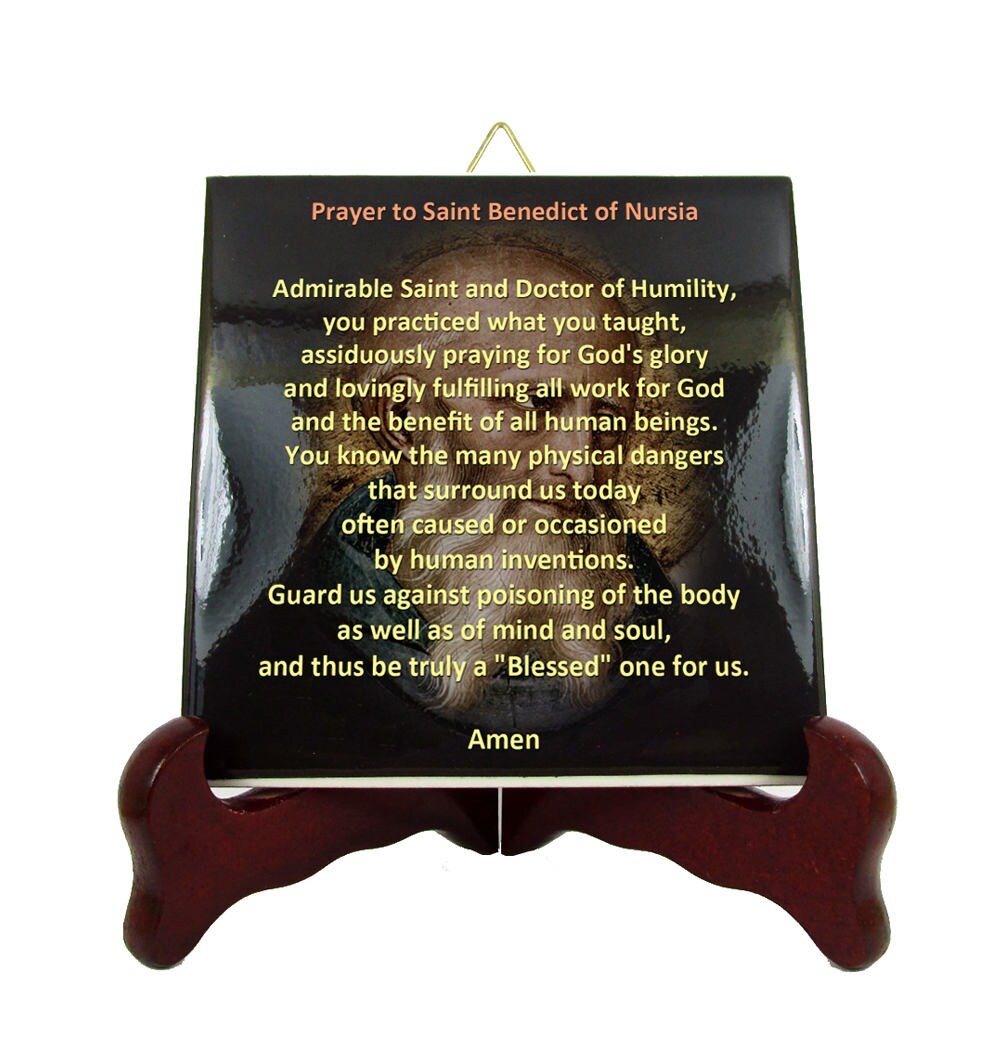 Saint Benedict Of Nursia - Prayer To St Collectible Ceramic Tile Saints Catholic Prayers Norcia