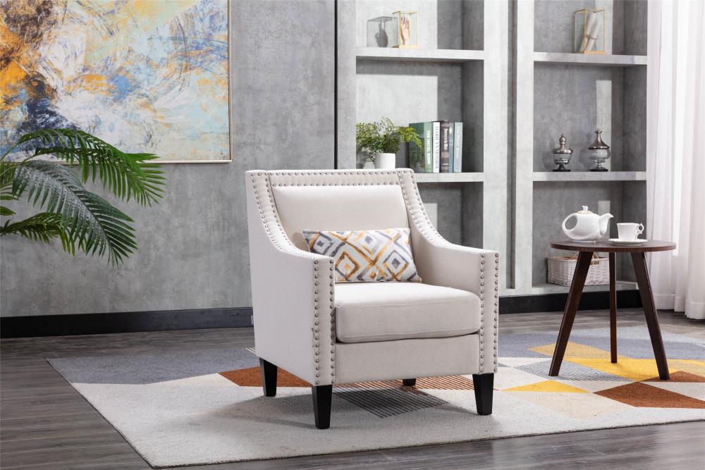 CASAINC Modern Linen Blend Accent Chair-Living Room Arm Chairs Comfy Single Sofa Chair(White) | HF-W39520739