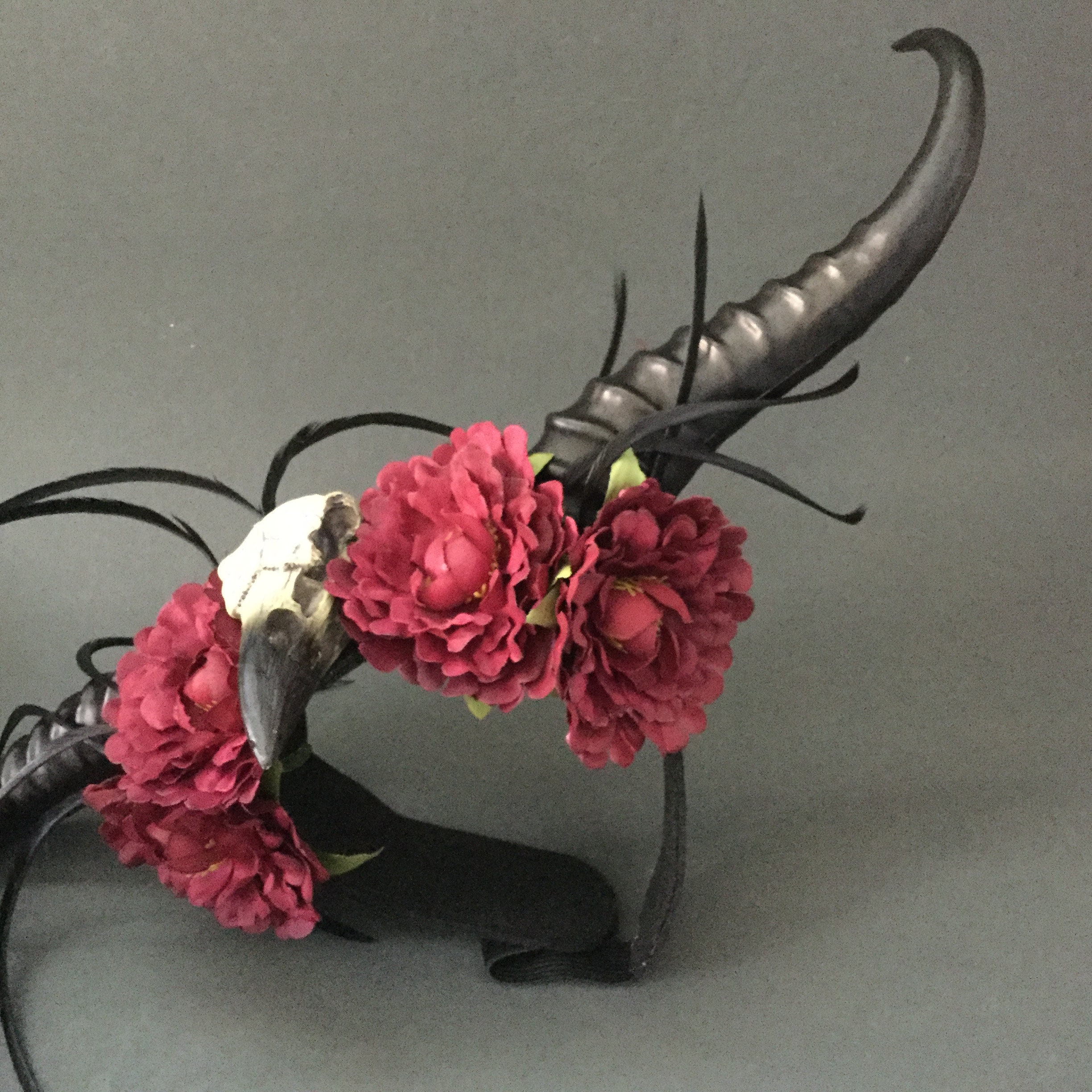 Black Red Ram Horns Headband With Silk Flowershalloween Costume Party Carnival Festival Headwear
