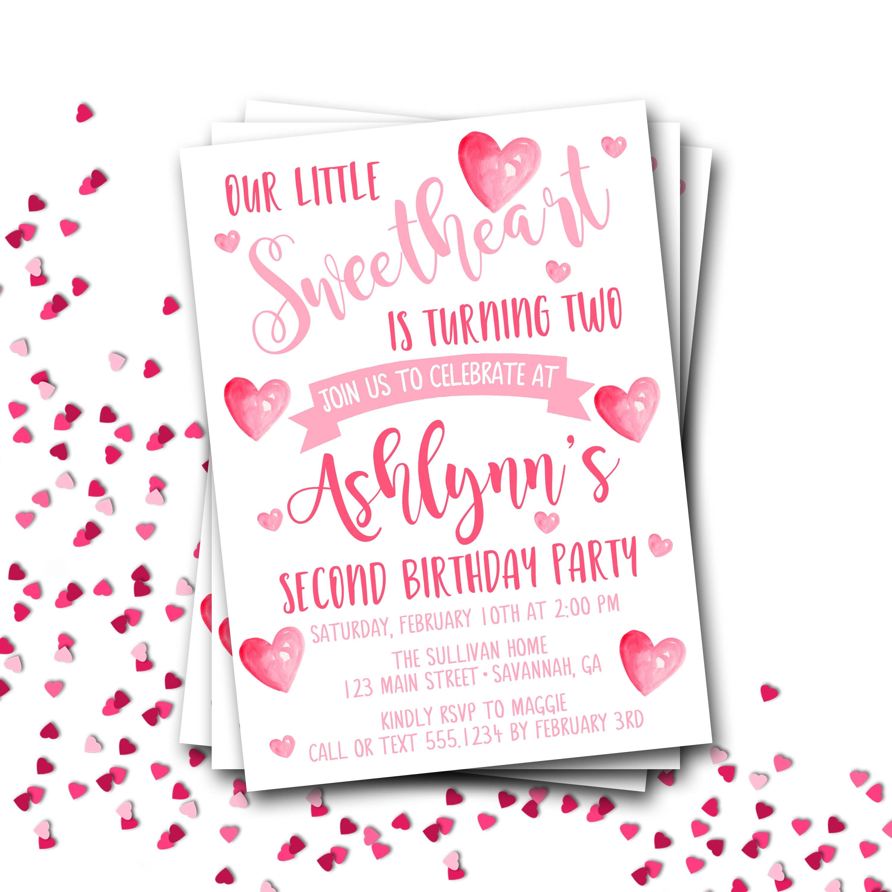 Sweetheart Birthday Invitation, Valentine Heart Little Sweetheart, Birthday, First