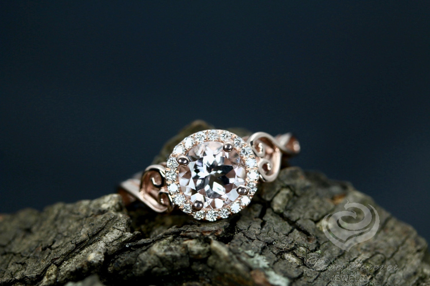 14K Rose Gold Diamond Ring Morganite Engagement 7mm Round Cut Halo Anniversary | Other Stone Available