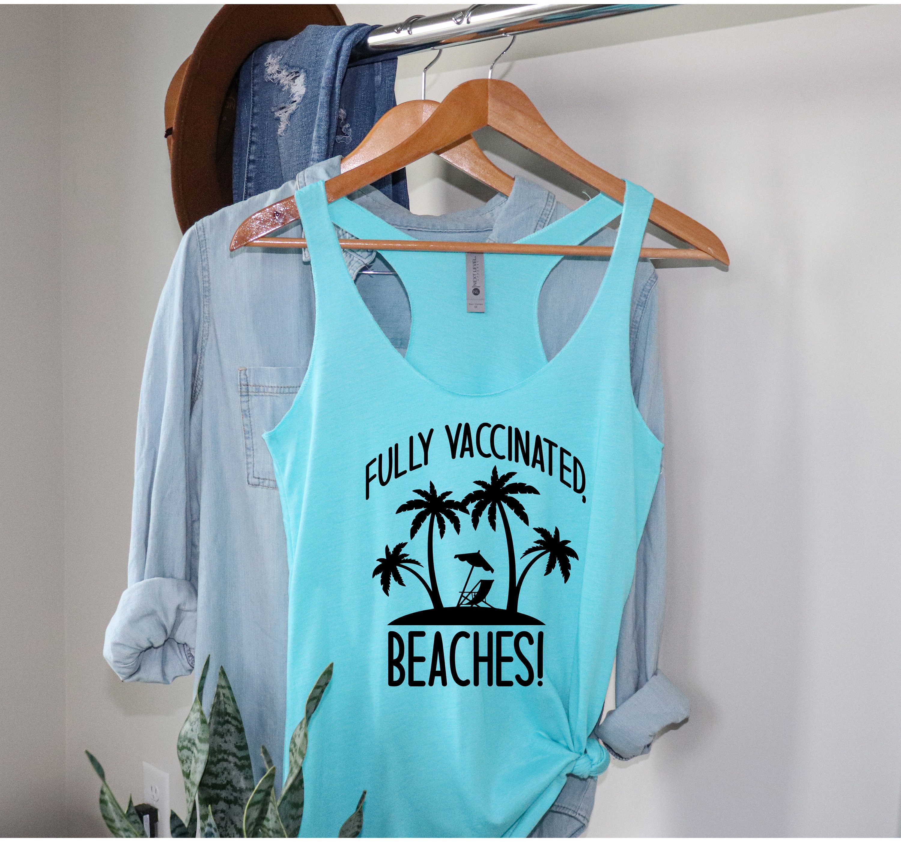 Womens Fully Vaccinated Beaches Racerback Tank Top Vacation Summer