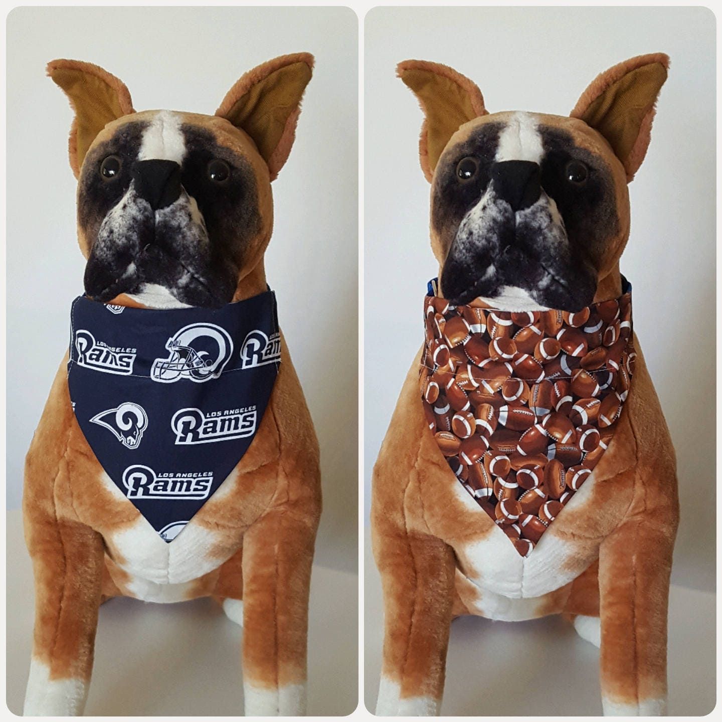 Reversible Bandana, Made With Los Angeles Rams Fabric, Football Bandana Scarf Cat Dog Pet Slip On Over The Collar 2 in One