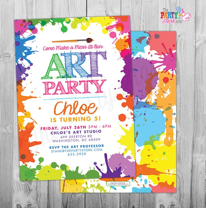 Art Paint Party Invitations, Birthday Printable Invitation, Invite, Invite Digital