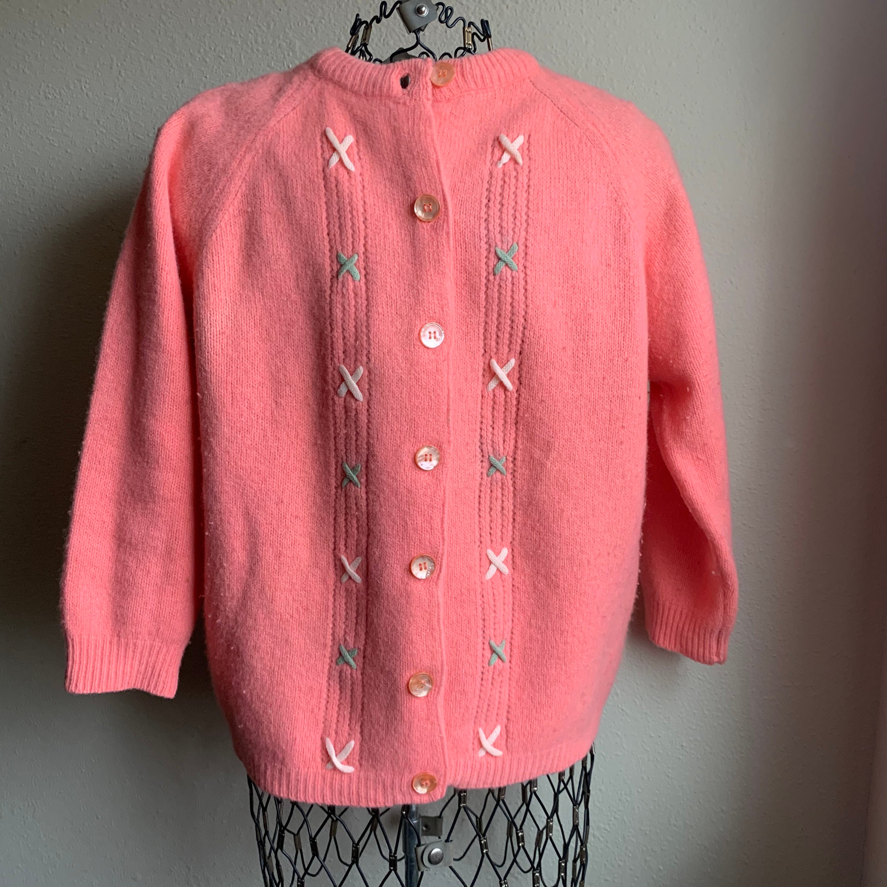 Vintage Bobby Brook's Lamb's Wool Blend Knit Pink Button Up Cardigan Sweater Women's Small