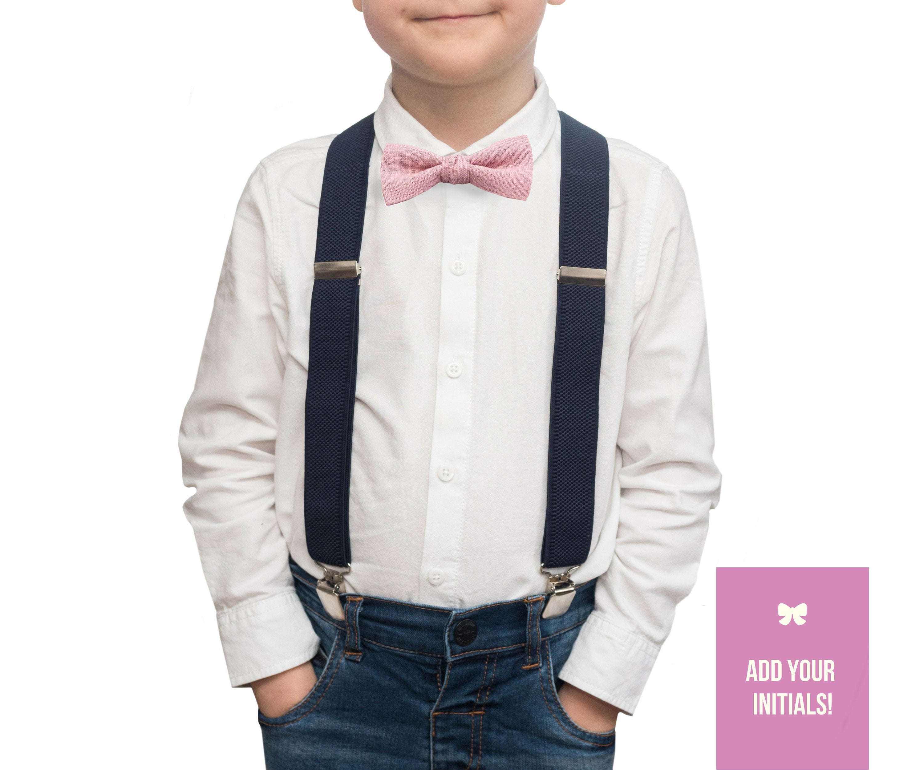 Ring Bearer Outfit Dusty Rose Bow Tie & Navy Suspender
