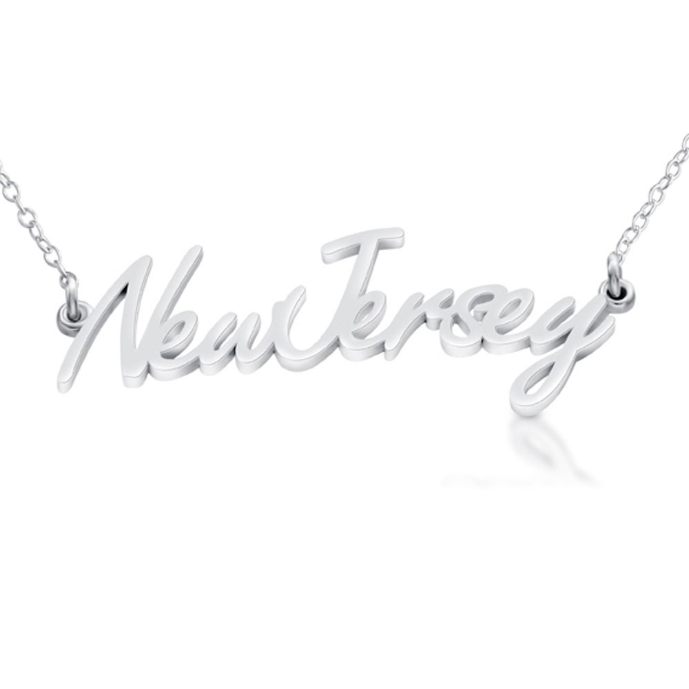 Script Word New Jersey Nj State American Charm Pendant Jump Ring Necklace #925 Sterling Silver #azaggi N0557S