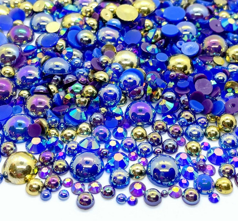Libra Zodiac Blend Rhinestone Mix 2mm-10mm Flatback Jelly Resin | Faux Pearl Mixed Sizes Purple Blue Gold