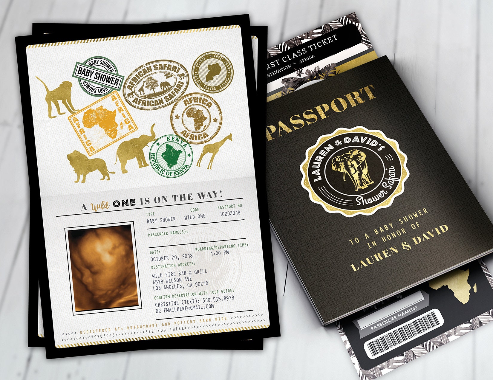 Passport Invitation, Jungle Invitation, Invite, Safari Invite, Baby Shower, Wild One, Elephant, Lion