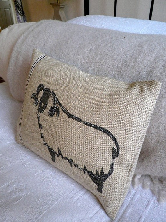 Hand Printed Ivory Linen Small Sheep Cushion