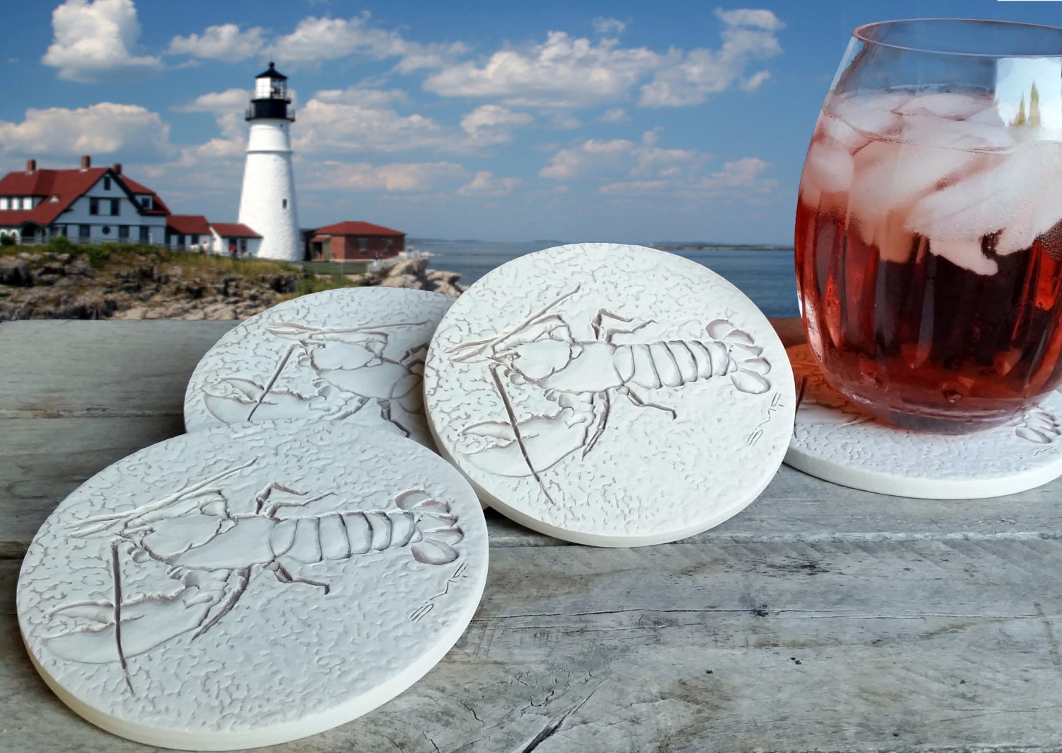Lobster Drink Coasters, Absorbent Beach Set Of 4, Maine Lobster, Seafood Festival Gifts, Mccarter Coasters
