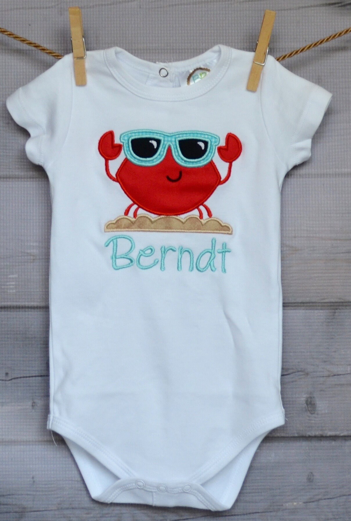 Personalized One Cool Crab With Sunglasses Applique Shirt Or Bodysuit Boy Girl