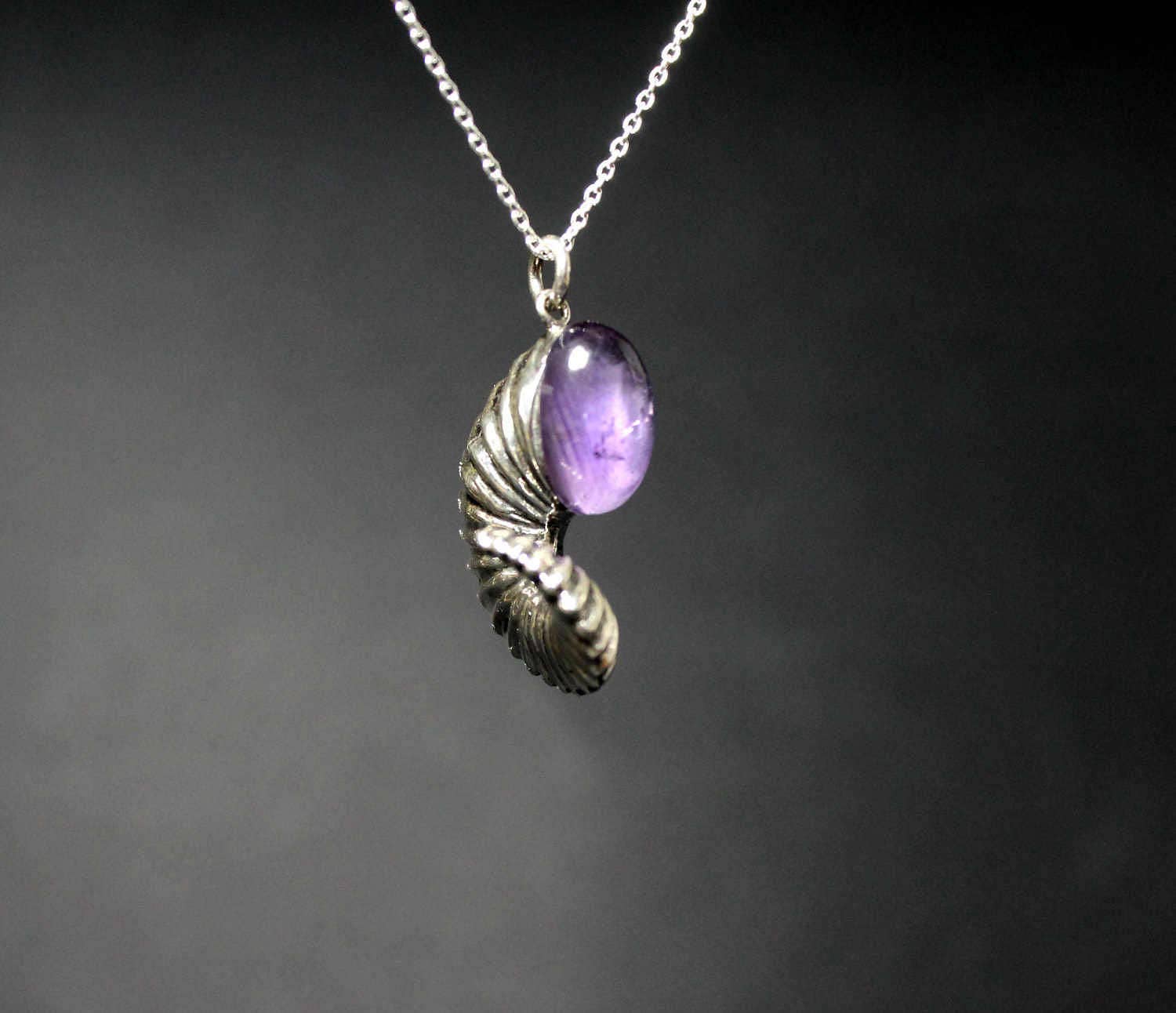 Aries Zodiac Jewelry, Ram Horn Necklace Aries Symbol With Amethyst Stone Sterling Silver Unique Creation
