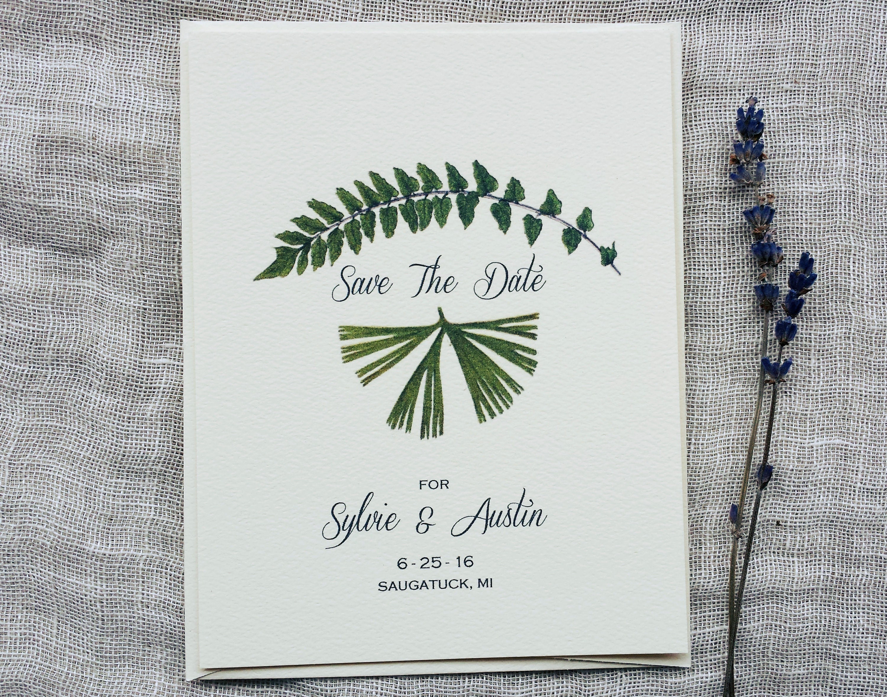 Fern Save The Date Cards | Greenery Wedding Invitation Suite Bohemian Printed Botanical Download
