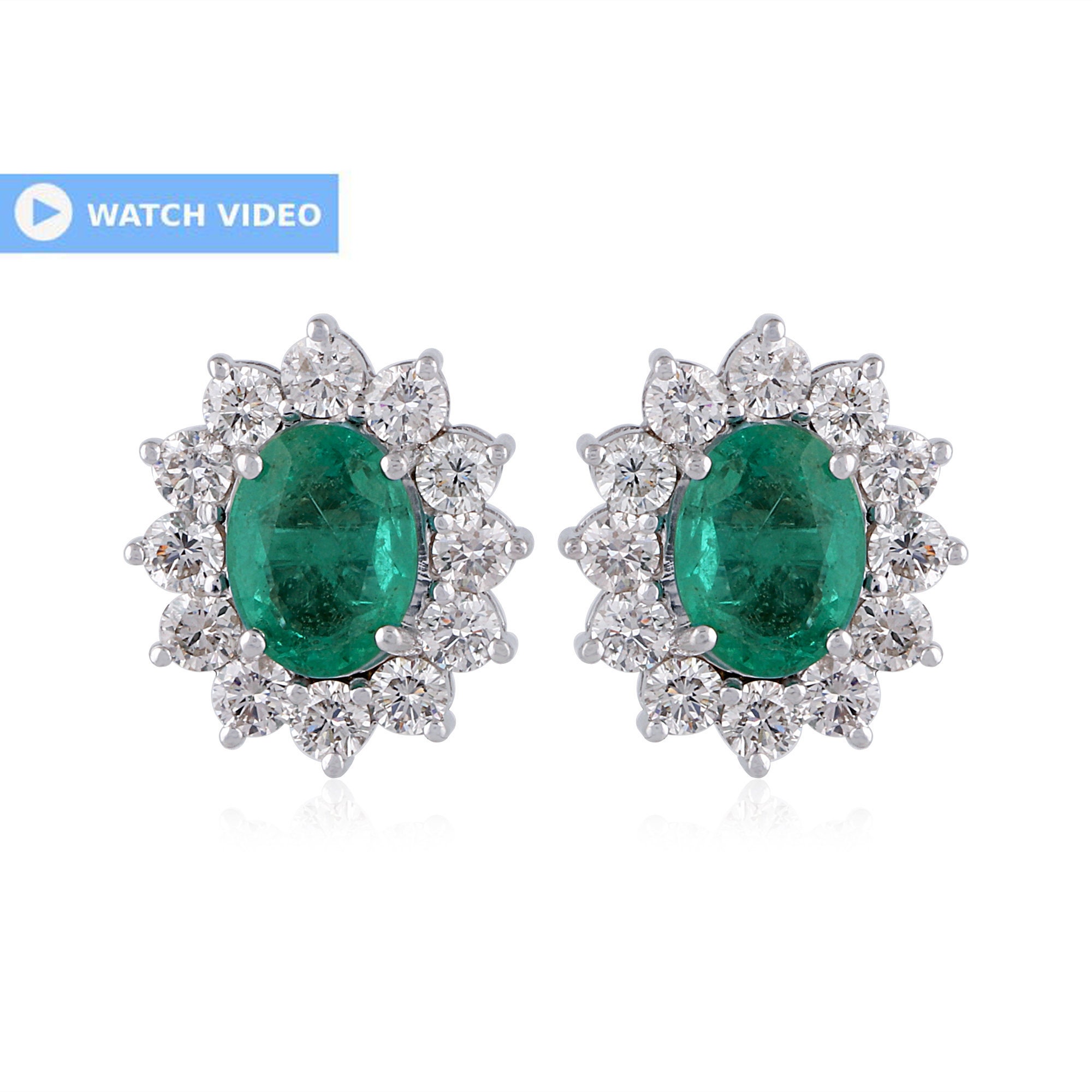 On Sale Natural Round Diamond & Oval Emerald Stud Earrings Gold 14K Si Clarity Hi Color Diamonds Gemstone Jewelry