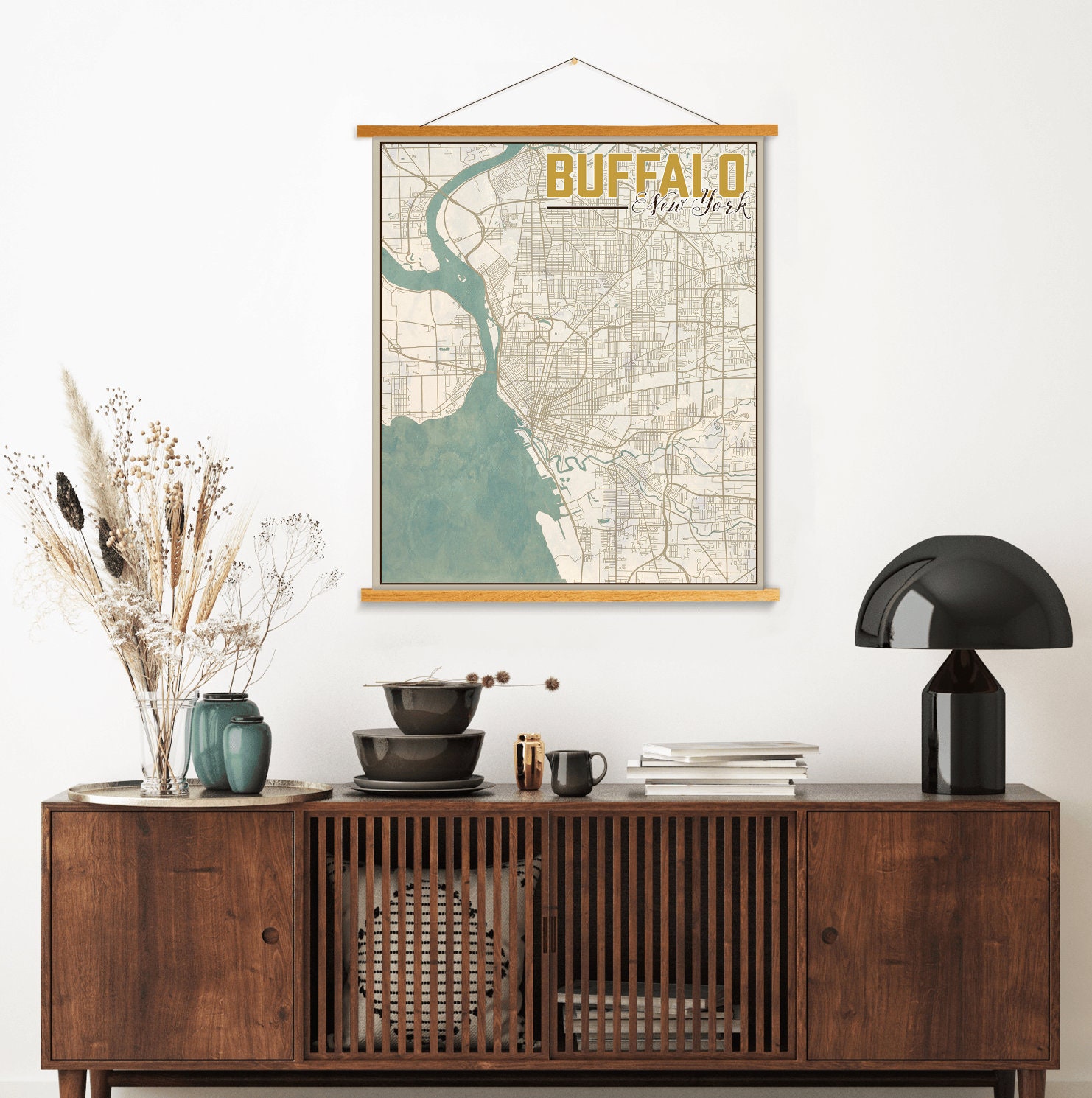 Buffalo New York Nautical Street Map | Hanging Canvas Of Printed Marketplace