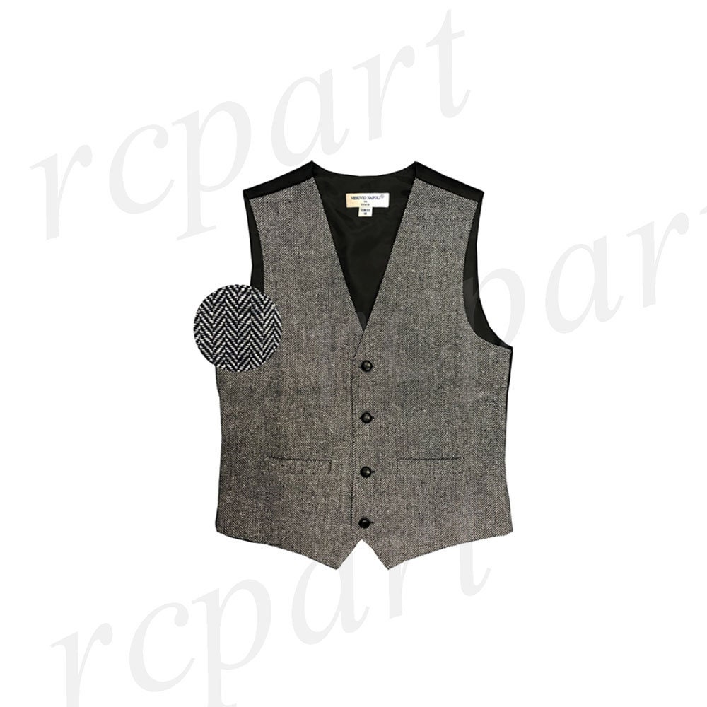 New Men's Wool Blend Slim Fit Herringbone Tweed Vest Waistcoat Only, Black White