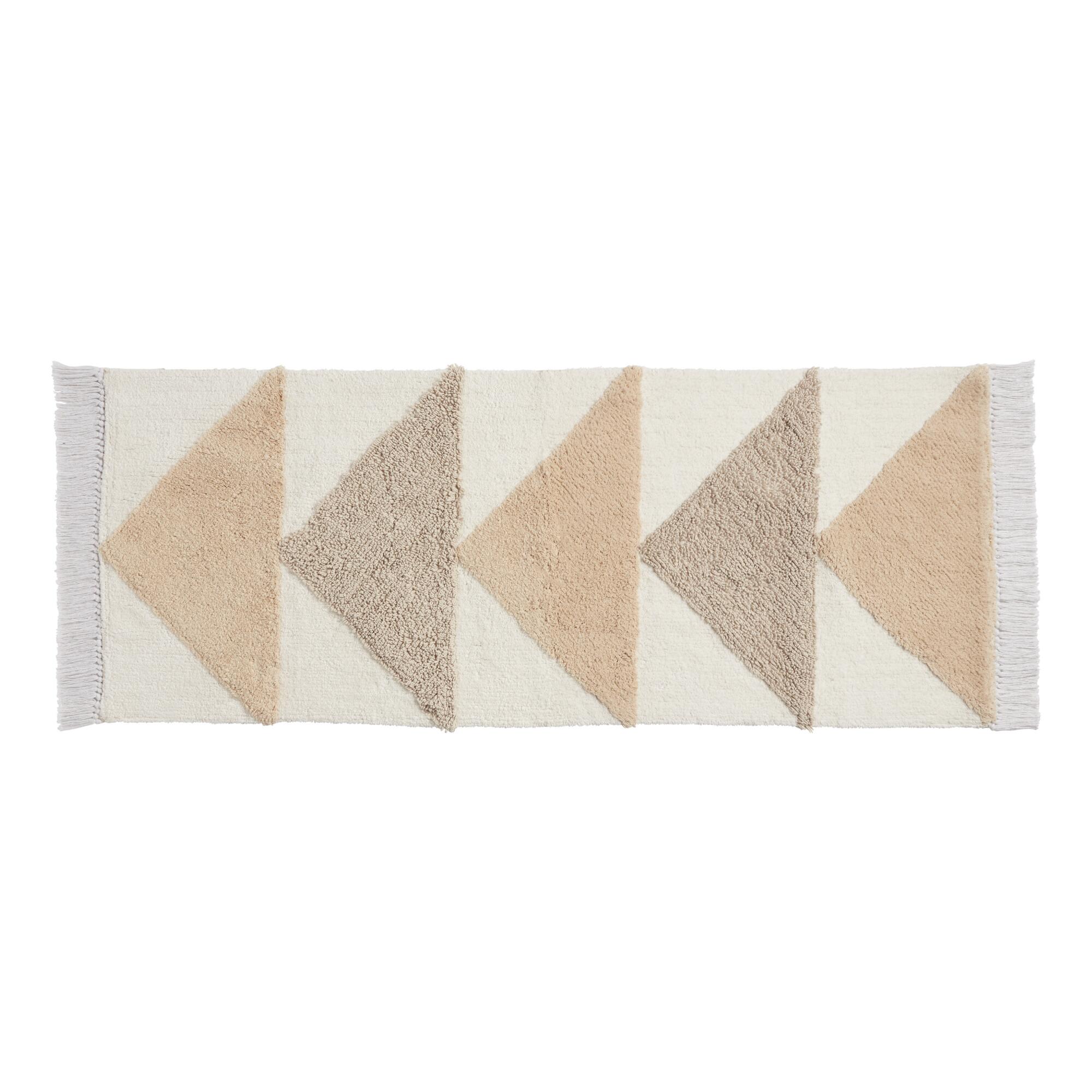 Oversized Tan and Ivory Triangle Tufted Loop Bath Mat: Brown - Cotton by World Market