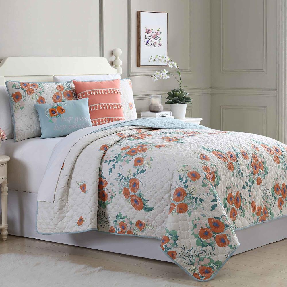 Amrapur Overseas Printed reversible quilt set Multi Multi Reversible King Quilt (Blend with Polyester Fill) | 3QLT5STG-LST-KG