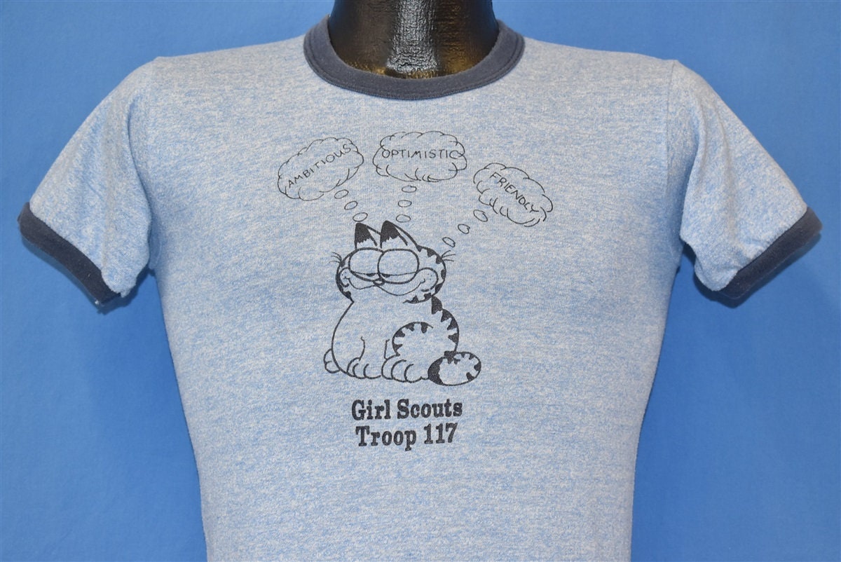 80S Girl Scouts Troop 117 Sara Tri Blend Ringer Fuzzy Fat Cat T-Shirt Youth Large