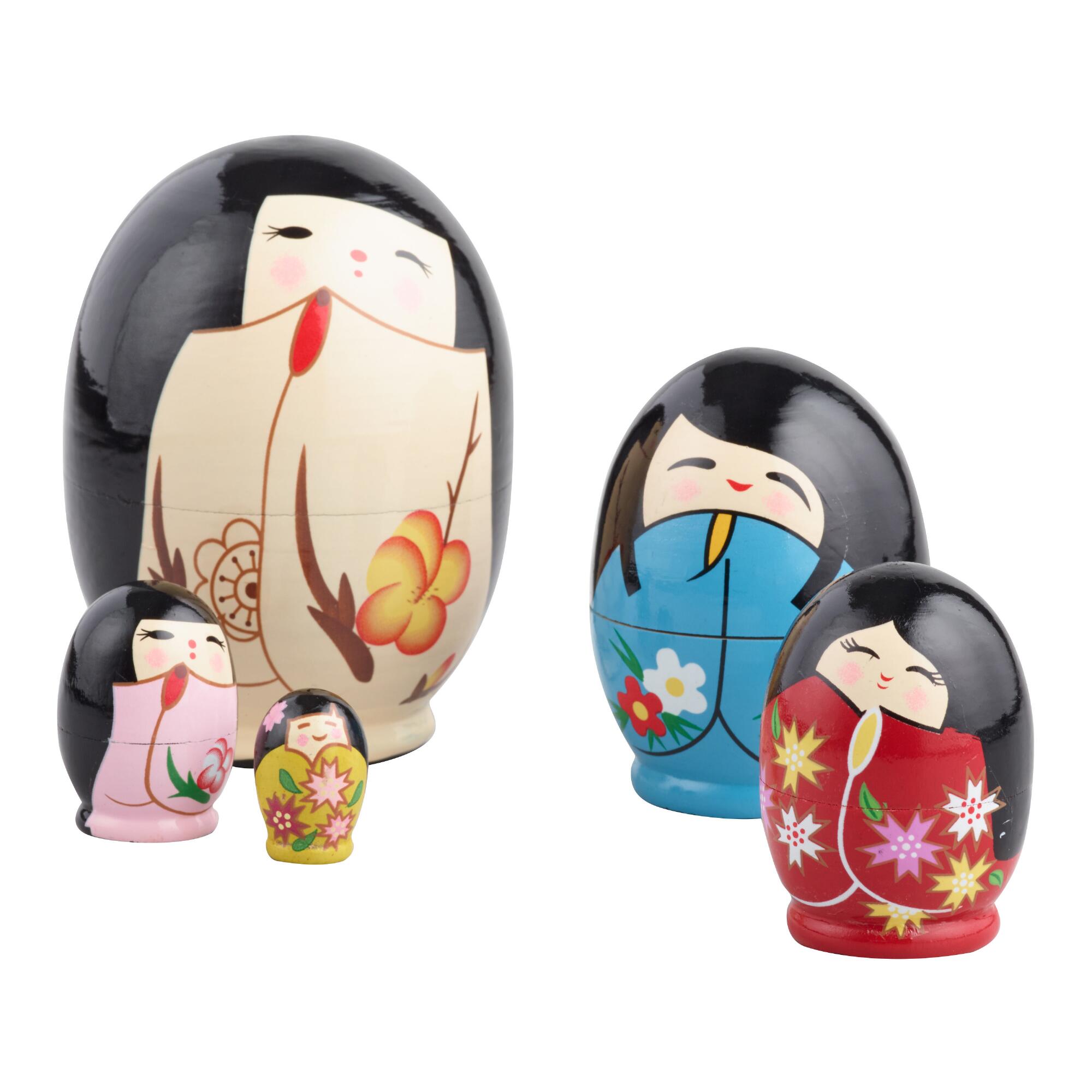 Kokeshi Nesting Dolls 5 Piece: Multi - Wood by World Market