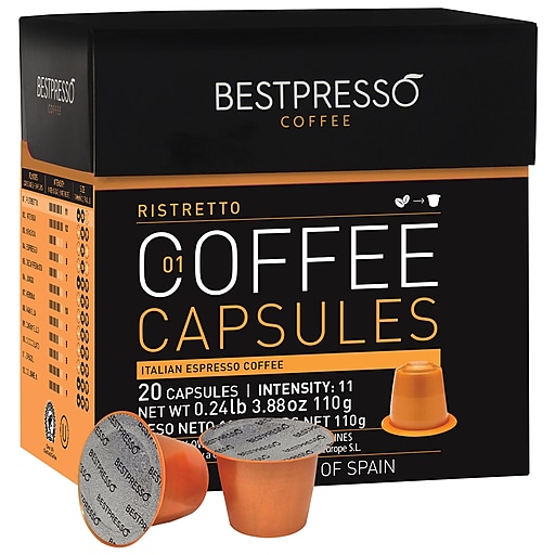 Bestpresso Compatible Nespresso Pods, Ristretto Blend, 20 Capsules per Box, High Intensity (BST10411)