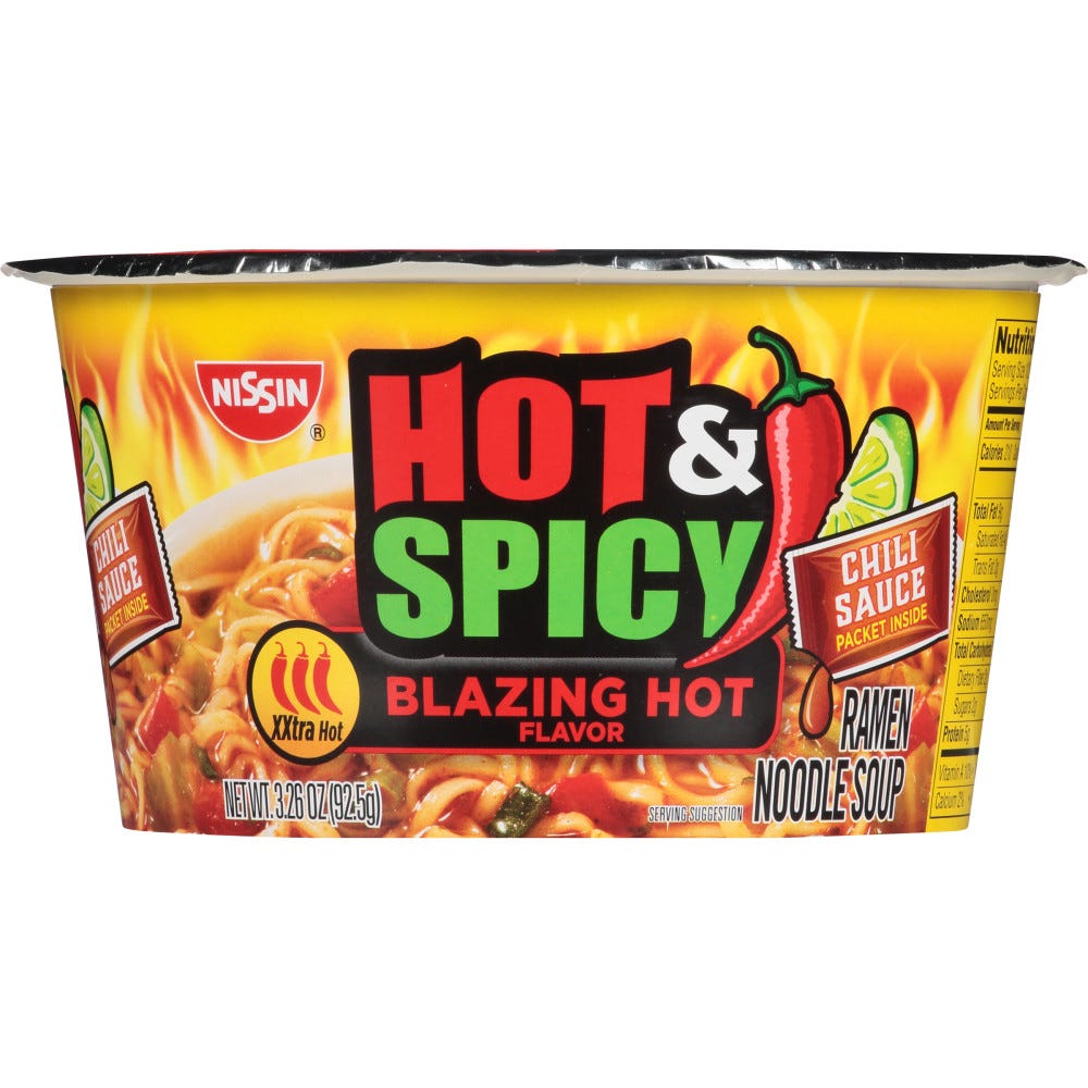 Nissin Ramen Noodle Soup, Hot & Spicy Blazing Hot - 3.26 oz