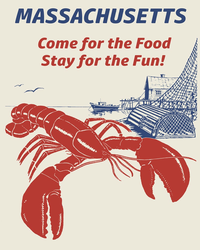 Massachusetts Lobster Seafood Cape Cod Kitchen Vintage Poster Repro Free Shipping in Usa