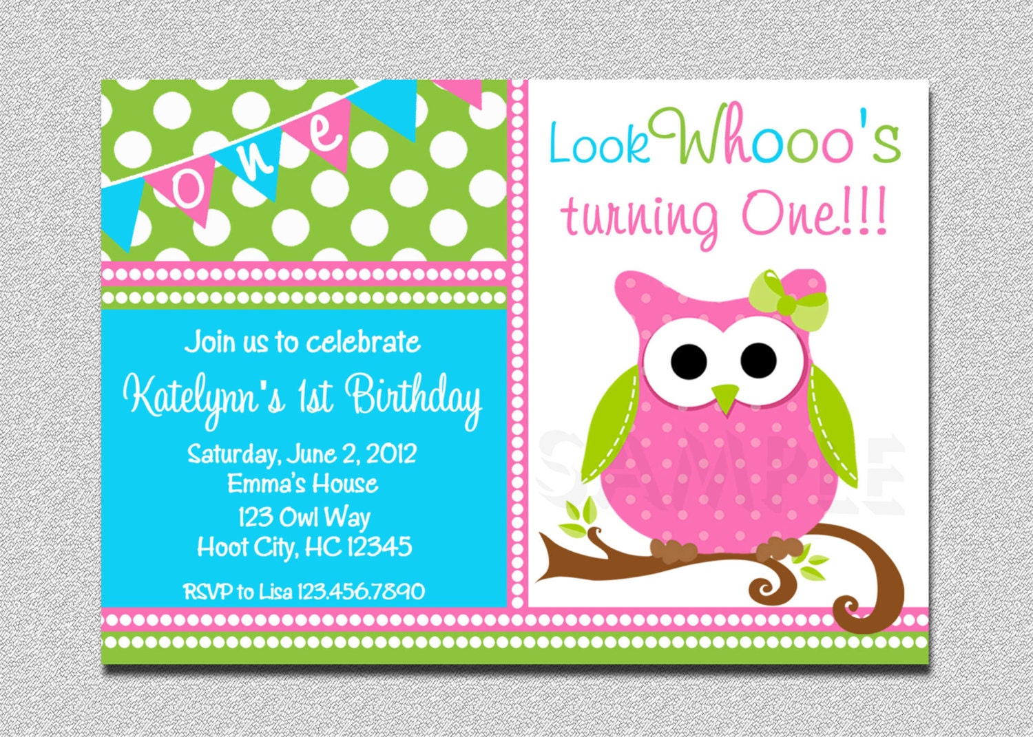 Owl Birthday Invitation , Party Printable By The Trendy Butterfly