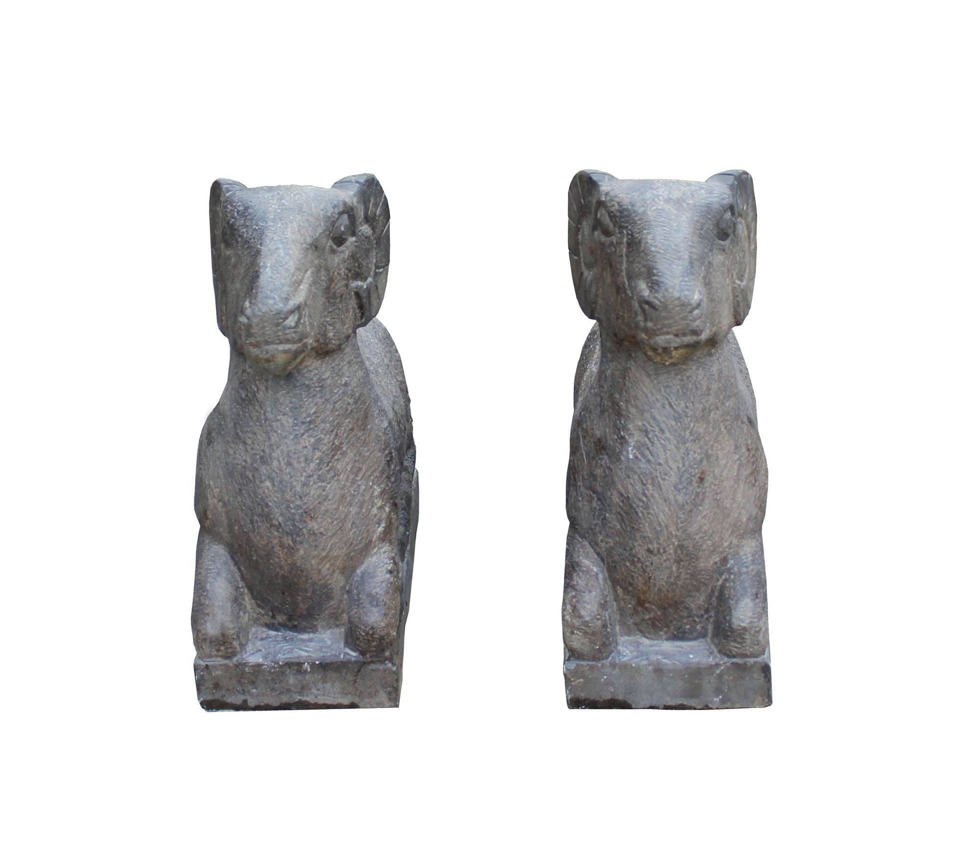 Chinese Pair Vintage Look Gray Color Crouching Ram Stone Statues Cs4127E