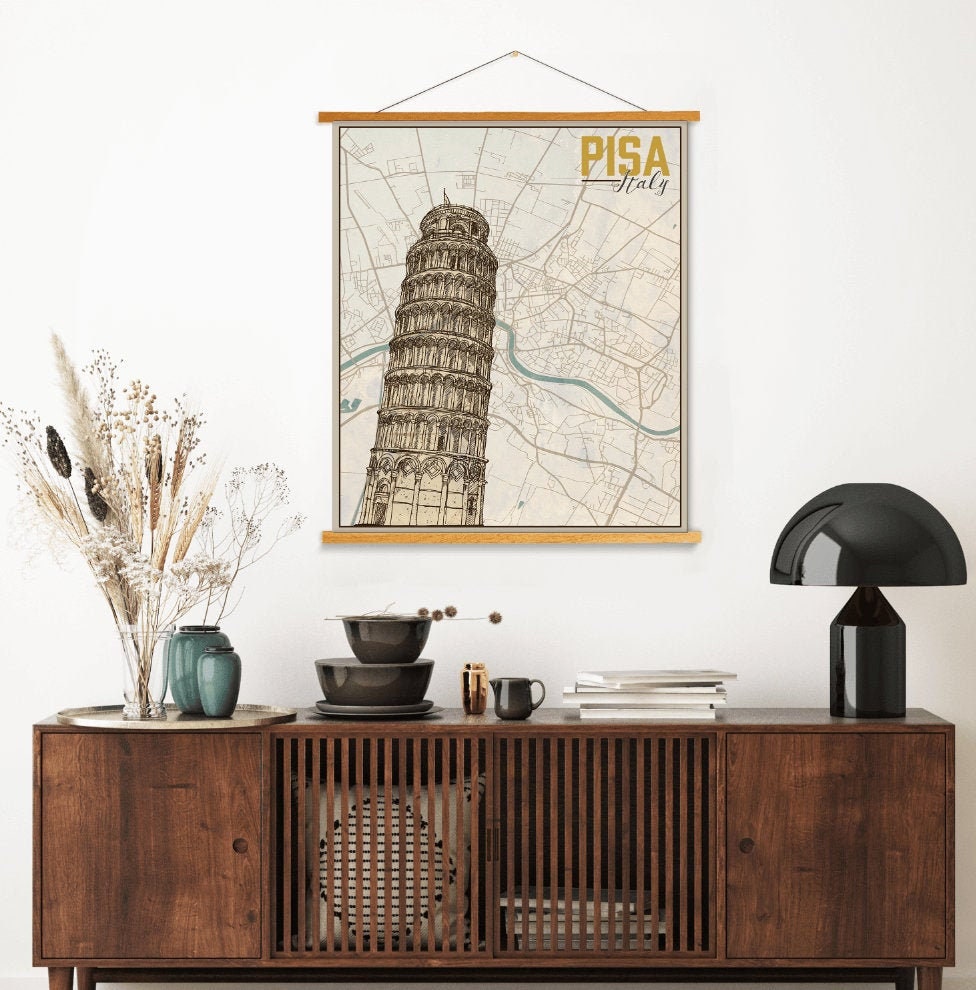 Pisa Italy Street Map | Hanging Canvas Of Printed Marketplace