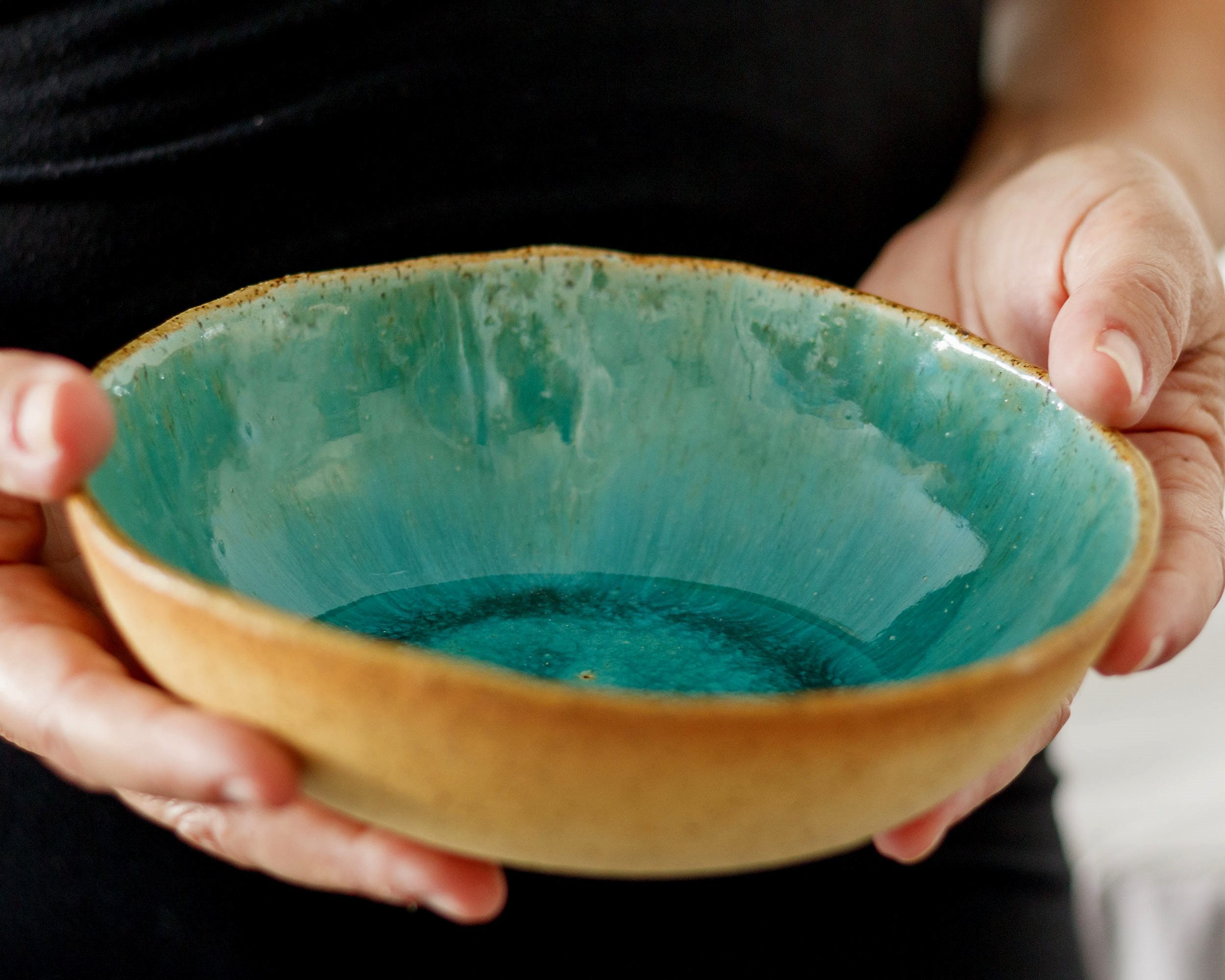 Ceramic Bowl For Pasta, Ramen, Salad, Soup, Cereal Or Breakfast, Handmade Pottery Large Bowls in Blue & Green