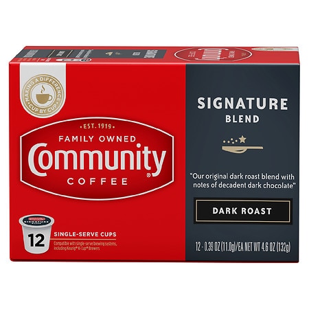 Community Coffee Signature Blend Dark Roast, Single Serve Coffee Pods - 0.39 oz x 12 pack