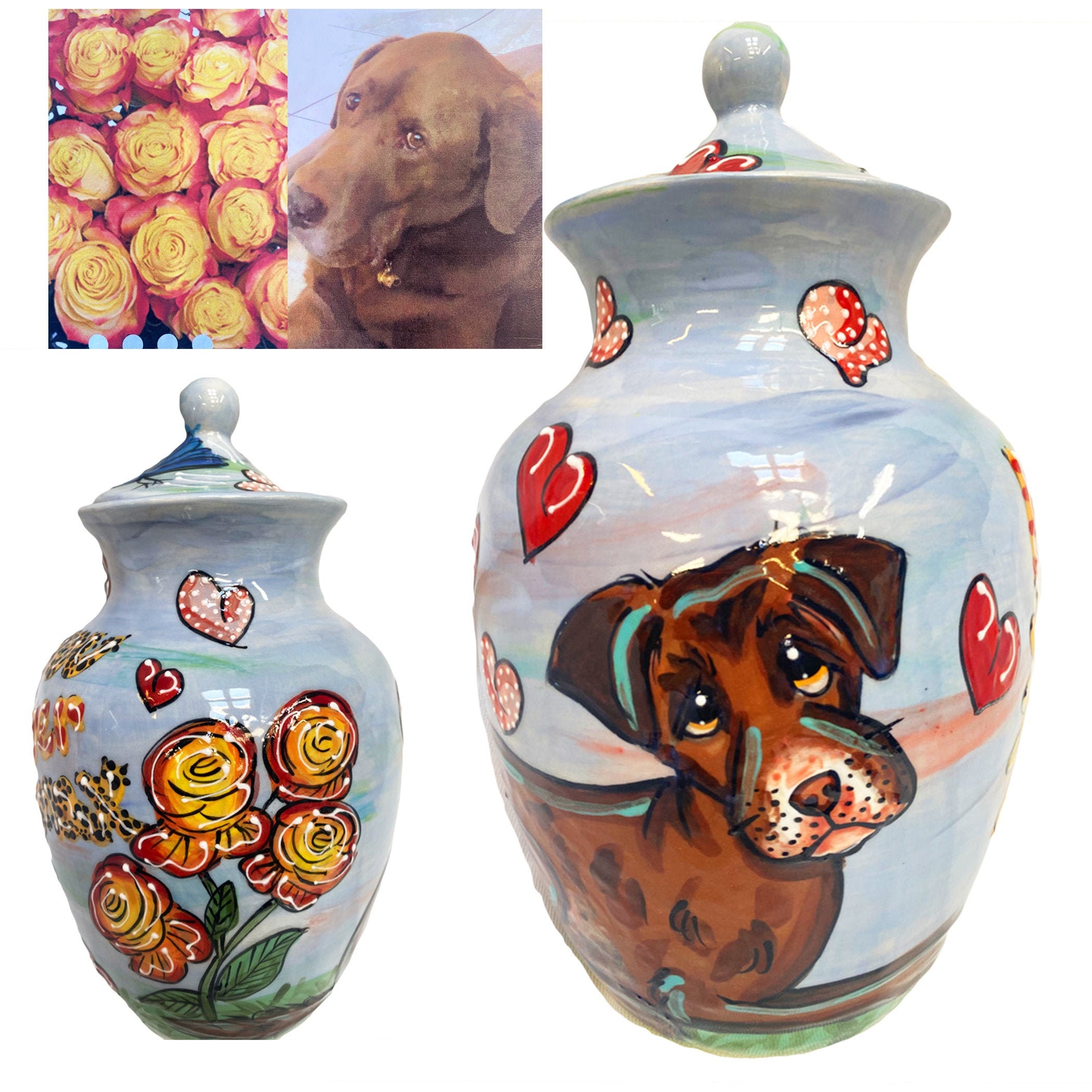 Hand Painted Urn Designed Custom For You X Faux Paw Productions | Large Dog Ashes, Unique Urn, Memorial Keepsake, Pet Loss, Labrador