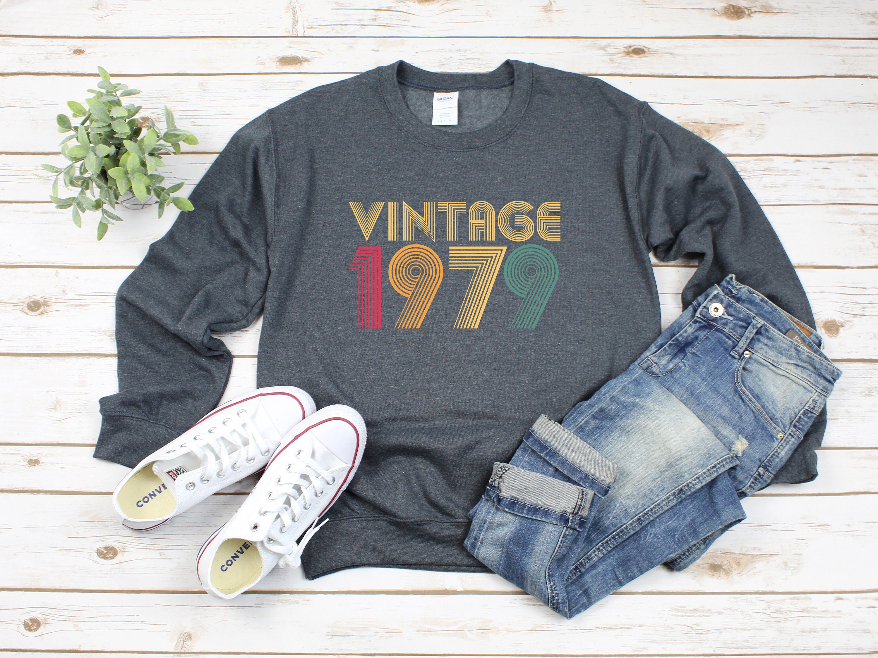 Vintage 1979 Heavy Blend Crewneck Sweatshirt, Bday Shirt, Gift For Birth Year, Birthday Sweater