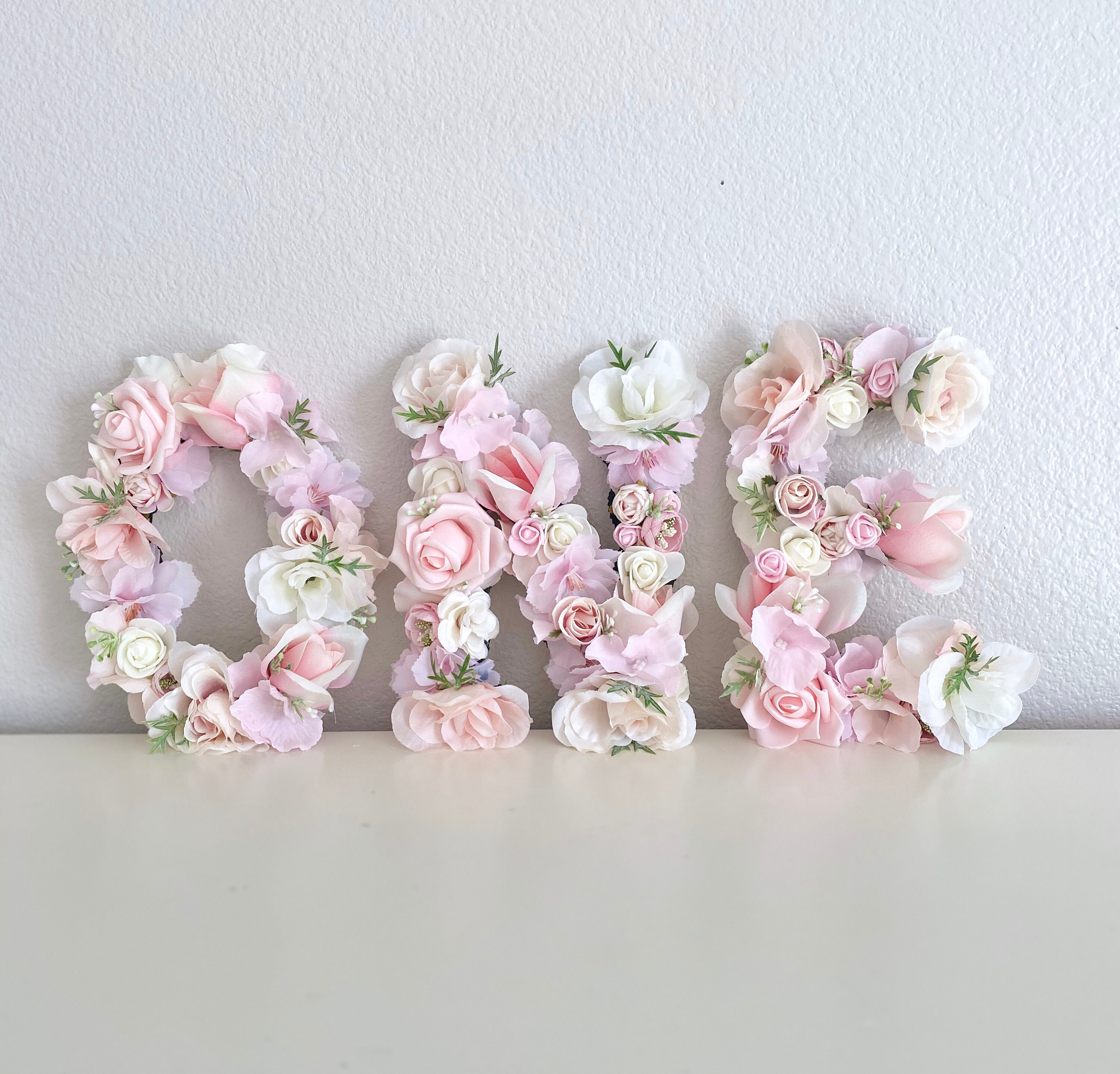 Floral Letter 1st Birthday Party Decor First Pink & Gold Flower One Decoration Girl