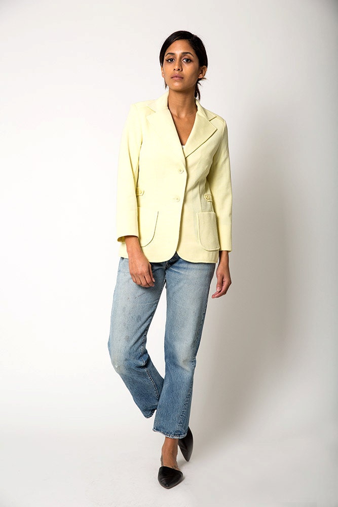 Yellow Wool Blend Utility Vintage Blazer Jacket