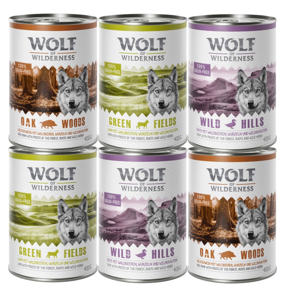 Wolf of Wilderness Classic Adult Mixed Packs - 6 x 300g Tray Mixed Pack (Turkey, Beef, Lamb, Duck)
