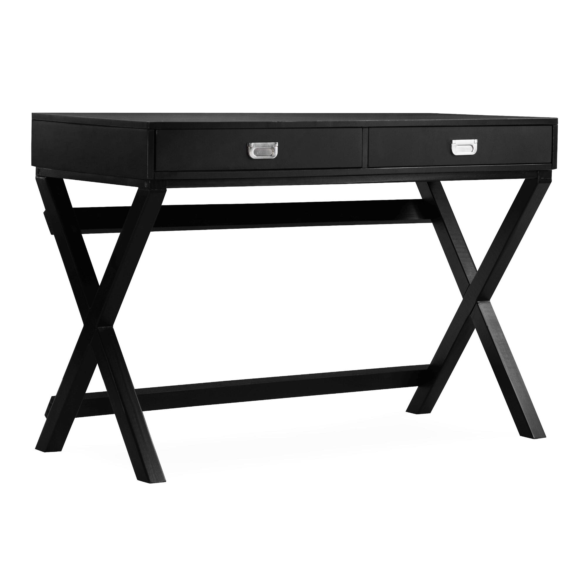 Wood Leah Campaign Desk with Drawers: Black by World Market
