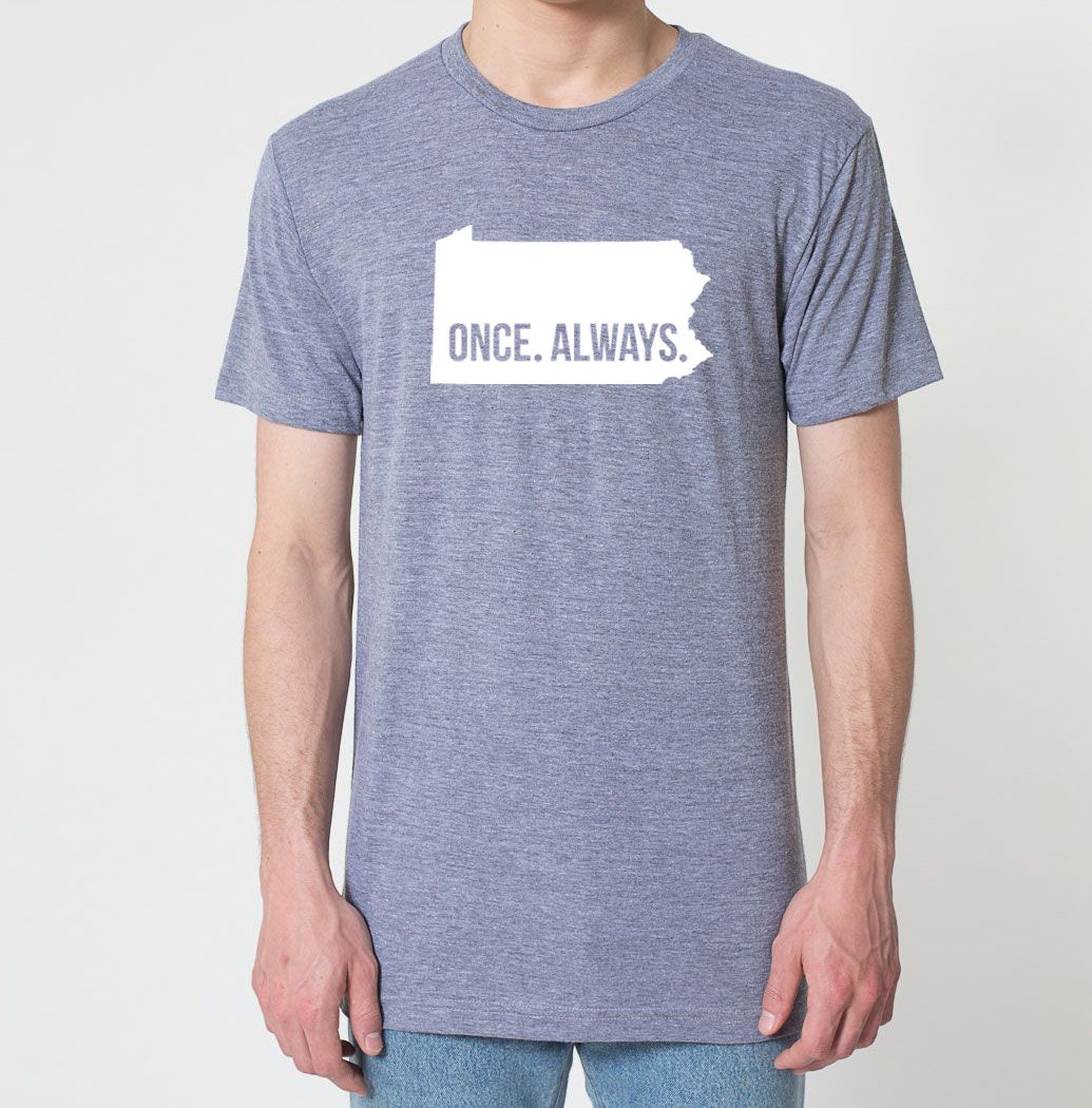 Pennsylvania Pa Once. Always. Tri Blend Track T-Shirt - Unisex Tee Shirts Size Xs S M L Xl Xxl